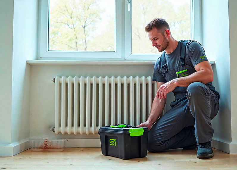 Technicien Swissthermic intervenant sur un système de chauffage
