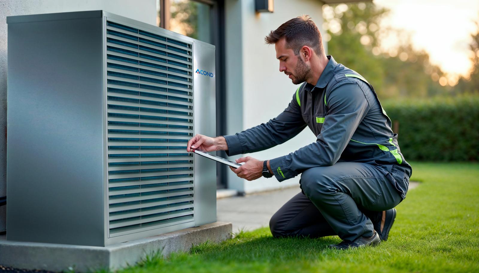 Technicien travaillant sur une pompe à chaleur